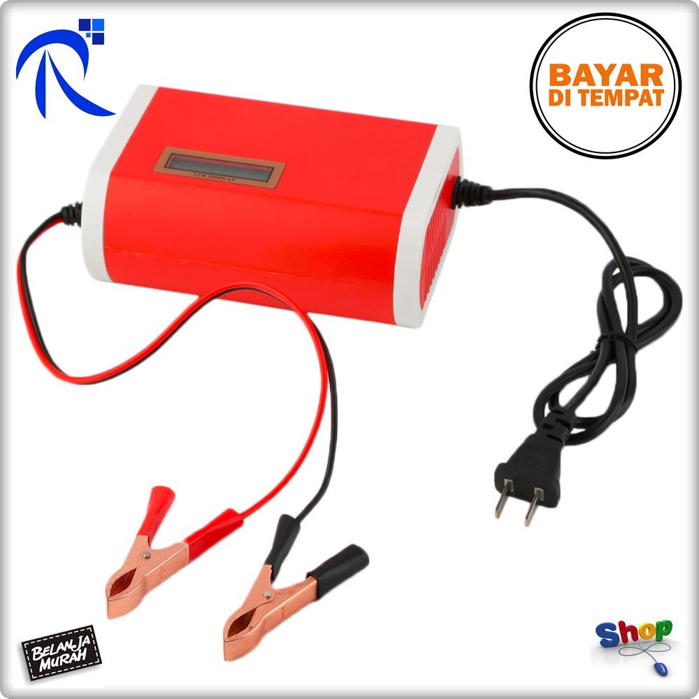 Rimas COD Charger Aki Mobil Motor 12V 6A with LCD Indicator - FBC1205D - Red / Merah - Alat Pengisi Daya Charging Cas Cassan Battery Baterai Accu Car Motorcycle Peralatan Perlengkapan Vehicle Kendaraan Tahan Lama Berkualitas - FREE ONGKIR