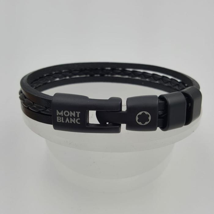 Gelang Mont blanc kulit asli twisted 3 layer fashioned