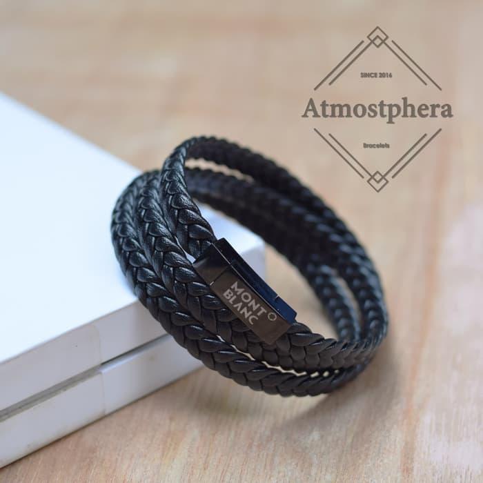Gelang kulit Mont Blanc - Twist Clip - Full Black + Sta