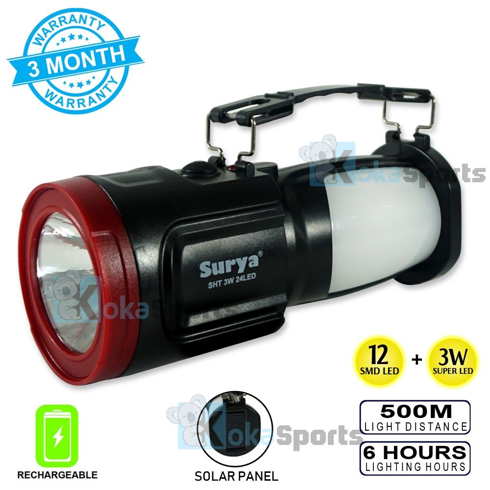 Surya Senter Led Camping Tenaga Surya 2 in 1 SHT 3W 24LED SMD Lampu Emergency Camping Senter Super LED 3w Rechargeable Solar Panel 6 Hours