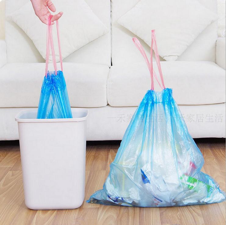 5 Gulung Otomatis Mulut Tertutup Kantong Sampah Lebih tebal Tipe Genggam rumah tangga bertali Ikat Tali dapur Tas plastik besar