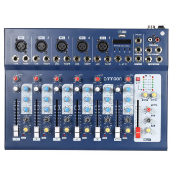 ammoon F7-USB 7-Channel Digtal Mic Line Audio Sound Mixer Mixing Console with USB Input 48V Phantom Power 3 Bands Equalizer for Recording DJ Stage Karaoke Music Appreciation