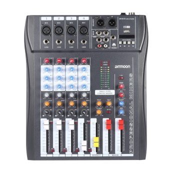 ammoon 40S-USB 4 Channels MIC LINE Mixer Mixing Console 3-band EQ USB XLR Input 48V Phantom Power with Power Adapter