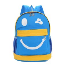 Childs Fashion Contrast Color Smile Cartoon Canvas Zipper Casual Bag Backpack Shoulder Bag Handbag School Bag Travel Bag Daypack (Blue)