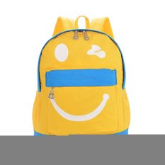 Childs Fashion Contrast Color Smile Cartoon Canvas Zipper Casual Bag Backpack Shoulder Bag Handbag School Bag Travel Bag Daypack (Yellow)