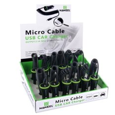 12 Pieces HAWEEL 5V 2.1A Micro USB Spring Cable Car Charger Kit with Display Stand Box for Samsung Galaxy S6 / Note II / S4 / S3, Length: 25cm-120cm (Black) (Intl)