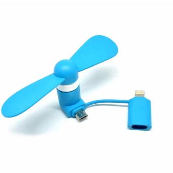 USB Lightning + Micro USB Port Mini Portable USB Fan for iPhone 5/6 - Biru