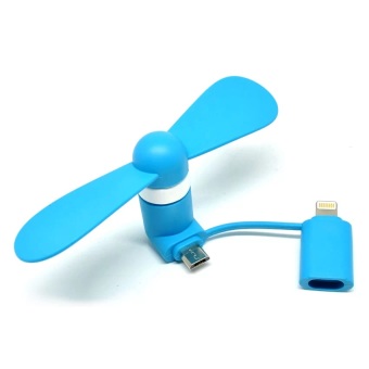 USB Lightning + Micro USB Port Mini Portable USB Fan for iPhone 5/6 - Biru