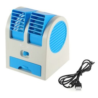 Damura - AC Portable Mini Duduk Double Fan / Mini Fan / Mini Ac Air Conditioning USB - Biru