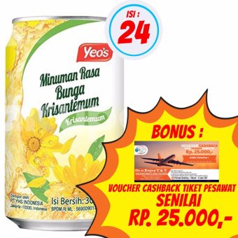 Yeo's - Minuman Rasa Bunga Krisantemum 300ml | 1 Karton isi 24 @ 300ml + Bonus Voucher Cashback Tiket Pesawat Senilai Rp. 25.000,-