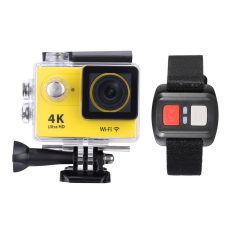 2.0” LCD 4K(3840×2160) 15fps 1080P 60fps Full HD Wifi APP 30MWaterproof 12MP Sports Action Camera DV 170°Wide Angle Lens withRemote Watch (Yellow) - Intl
