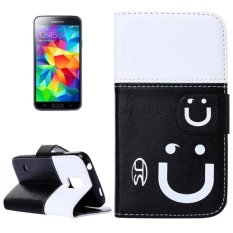 2-color Smile Pattern Leather Case with Card Slots and Holder for Samsung Galaxy S5 mini (Black + White) - intl