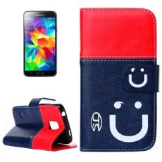 2-color Smile Pattern Leather Case with Card Slots and Holder for Samsung Galaxy S5 mini (Blue + Red) - intl
