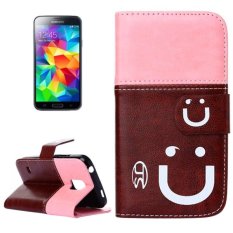 2-color Smile Pattern Leather Case with Card Slots and Holder for Samsung Galaxy S5 mini (Pink + Brown) - intl
