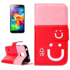 2-color Smile Pattern Leather Case with Card Slots and Holder for Samsung Galaxy S5 mini (Pink + Red) - intl