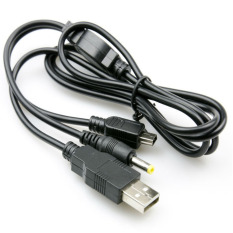Cable Data Transfer 2 in 1 USB Power Charger Charging Cable For PSP 1000/ 2000/ 3000 To PC Newest - Hitam/Black