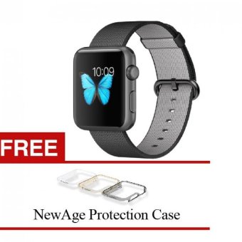 Apple Watch 42mm Black Nylon - Hitam + Gratis NewAge Protection Case
