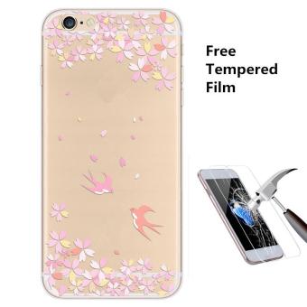 4ever 1pcs Transparent Silicone Soft TPU Phone Case with Screen Protective Tempered Glass Film for iPhone 6/6s (Swallow) - intl