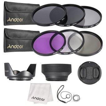 Andoer 72mm Lens Filter Kit UV+CPL+FLD+ND(ND2 ND4 ND8) with Carry Pouch / Lens Cap / Lens Cap Holder / Tulip & Rubber Lens Hoods / Cleaning Cloth - intl