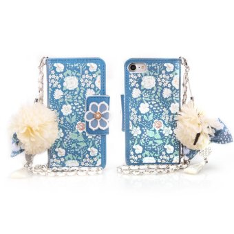 Lantoo Luxury Sun Flower Flip Wallet Handbag Leather Case For APPLE iPhone 6/6s(4.7 inch)-Deep blue - intl