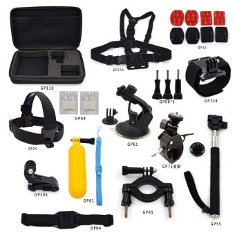 Go Pro 4 3+ 3 2 1 Camera SJ4000 Large Size Carry Bag+ Head Chest Strap+Flat & Curved Mounts + J-Hook Buckle+Monopole with Adapter+Suction Cup with Tripod+Floaty Bobber with Strap and Screw+Anti-fog Interts
