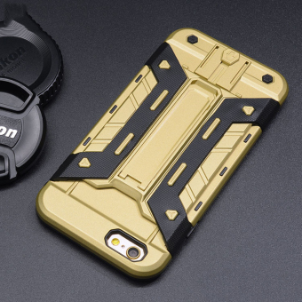 PC + TPU Heavy Duty Armor Shockproof Hard Silicone Phone Case with Stand for Apple iPhone 6 plus/6s plus (Gold)