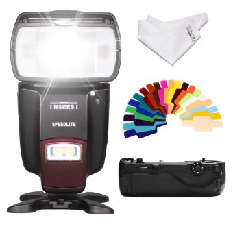 INSEESI IN560IV GN50 Flash Speedlite +Pixel Vertax D17 Battery Grip+Clean Cloth+20 Color Filter for Nikon D500 Camera