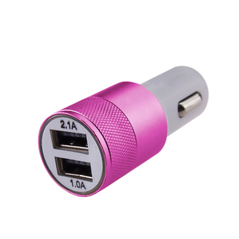 ELENXS Dual Usb Aluminium Alloy Car Charger for Iphone Samsung Htc Universal Mini Practical Portable Adapter (Rose Red)
