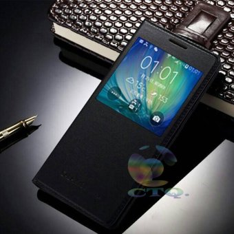 Cantiq Flipcover Kulit S-View Samsung Galaxy S5 I9600 Flipshell / Flipcover Kulit S-view / Flip Cover Kulit / Sarung Case / Sarung Handphone - Black / Hitam