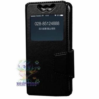 Universal Leather Case Windows For All Smartphone Ukuran 3,5 Inch - 3,9 Inch Slide Up Case Universal Flipshell / Flipcover / Flip Cover Kulit / Sarung Case / Sarung Handphone - Hitam