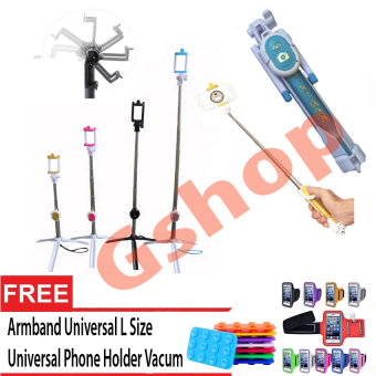 Gshop Tongsis 3 in 1 Selfie Stick Built In Bluetooth Tripod + Armband L Size + Phone Holder Vacum