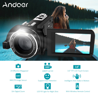 Andoer HDV-Z20 Portable 1080P Full HD Digital Video Camera Max 24 Mega Pixels 16? Digital Zoom Camcorder 3.0\" Rotatable LCD Touchscreen with Remote Control Support WiFi Connection Unique Hot Shoe Design - intl