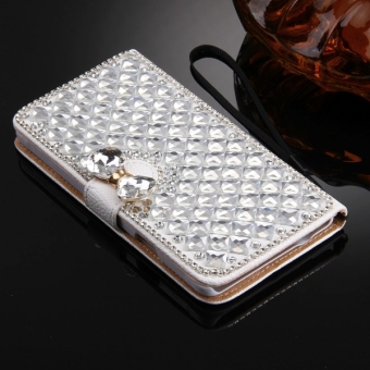 For Samsung Galaxy Note 4 / N910 Diamond Encrusted Bowknot Pattern Horizontal Flip Leather Case With Magnetic Buckle and Card Slots and Holder and Lanyard(Silver)