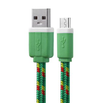 TimeZone 1M Micro USB Flat Braided Synchronization Charger Cable Cord Adapter for Android Smart Phones (Green)