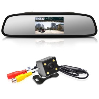 Vococal 4,3 inci kaca spion Monitor 170 derajat sudut malam yang dapat Vision kamera parkir mundur mobil dengan 4 lampu LED tampilan belakang mobil Kit