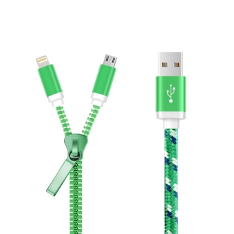 ENKAY Hat-Prince 2 In 1 Zipper Style Micro USB & 8 Pin To USB Charge Cable For IPhone 6 & 6 Plus,for Iphone 5 & 5S & 5C, IPad Air 2 & Air,for Samsung Galaxy S6 & S IV / I9500, HTC One / M7, Length: 1m (Green) - intl