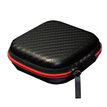 Marlow Jean Tas Earphone Berkualitas Leather Earphones Storage Case Bag - Hitam Merah