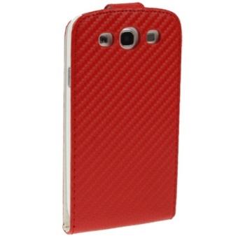 Blz Carbon Fibre Vertical Flip Leather Case for Samsung Galaxy SIII / i9300 - Merah