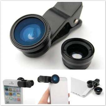 Universal Clip Lens 3 in 1 - Fish Eye 180 + Macro + Wide 0.67x - Hitam