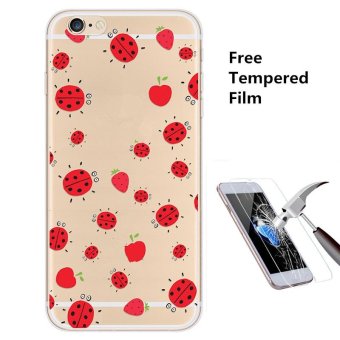 4ever 1pcs Transparent Silicone Soft TPU Phone Case with Screen Protective Tempered Glass Film for iPhone 7 Plus (Ladybug) - intl