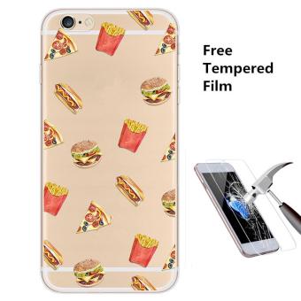 4ever 1pcs Transparent Silicone Soft TPU Phone Case with Screen Protective Tempered Glass Film for iPhone 7 (Hamburger) - intl