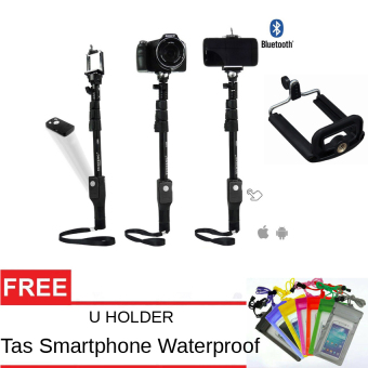 Yunteng YT-1288 Monopod Tongsis 1288 with Bluetooth Function + Gratis U Holder + Tas Smartphone Waterproof
