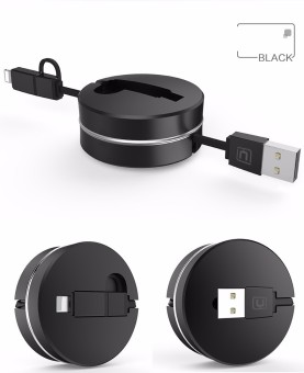 100cm 2 In 1 Retractable USB Charging Cable Round Box 8 Pin Cable For IPhone 5s 6 6s Plus Micro For Androidfor Samsung S4 S5 Note 4（Black)