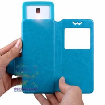Universal Leather Case Windows For All Smartphone Ukuran 5,5 Inch - 5,9 Inch Slide Up Case Universal Flipshell / Flipcover / Flip Cover Kulit / Sarung Case / Sarung Handphone - Biru