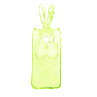 Vococal Rabbit Ear Hang Rope TPU Stand Case for Samsung Galaxy S6 Edge Clear Fluorescent Green