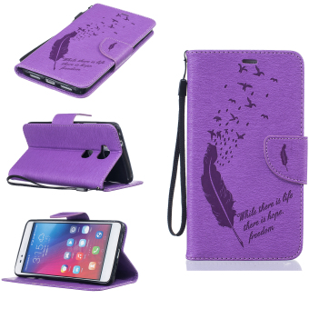 Birds Feather With Wallet Card Slots PU Leather Case Flip Stand Cover for Huawei Honor 5X / Huawei GR5 (5.5 inch) (Purple) (Intl) - Intl