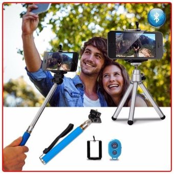 XCSource Extendable Handheld Selfie Tripod Monopod Clip w/ Controller for iPhone (Blue)