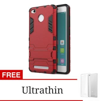 ProCase Kickstand Hybrid Armor Iron Man PC+TPU Back Cover Case for Xiaomi Redmi 3 Pro / 3s - Merah + Gratis Ultrathin