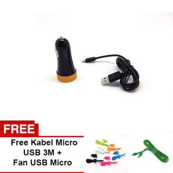 LDNIO Car Charger USB 5.1A Output 3 Port Fast Charging DL-C50 Black + Gratis Kabel Fabric 3M Micro + Fan Micro