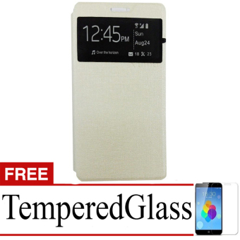 Ume flip Cover lenovo A1000- Silver + Gratis Tempered Glass